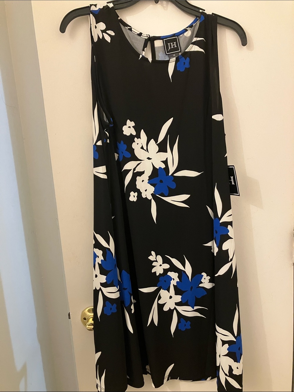 Black Midi Dress with Blue & White Floral Print